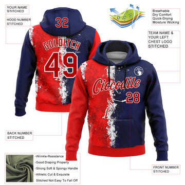 Custom Stitched Blue Red-White 3D Pattern Design American Inspired Graffiti Splash Sportswear Pullover Sweatshirt Hoodie