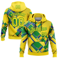 Load image into Gallery viewer, Custom Stitched Yellow Light Yellow Green-Grass Green 3D Pattern Design Brazil Inspired Geometric Shape Sportswear Pullover Sweatshirt Hoodie