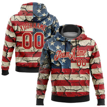 Загрузить изображение в средство просмотра галереи, Custom Stitched Red City Cream 3D American Flag Retro Distressed Grunge Sports Pullover Sweatshirt Hoodie