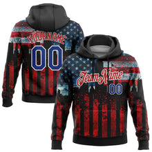 Загрузить изображение в средство просмотра галереи, Custom Stitched Black Royal Red-White 3D American Flag Retro Distressed Grunge Sports Pullover Sweatshirt Hoodie