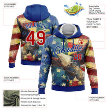 Загрузить изображение в средство просмотра галереи, Custom Stitched Royal Red-White 3D American Flag Retro Distressed Eagle Grunge Sports Pullover Sweatshirt Hoodie