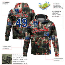 Загрузить изображение в средство просмотра галереи, Custom Stitched Black Royal Red-White 3D American Flag Retro Distressed Grunge Sports Pullover Sweatshirt Hoodie