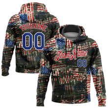 Загрузить изображение в средство просмотра галереи, Custom Stitched Black Royal Red-White 3D American Flag Retro Distressed Grunge Sports Pullover Sweatshirt Hoodie