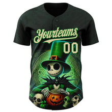 Загрузить изображение в средство просмотра галереи, Custom Black City Cream-Grass Green 3D Halloween Spooky Pumpkin Authentic Baseball Jersey