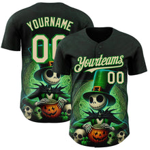 Загрузить изображение в средство просмотра галереи, Custom Black City Cream-Grass Green 3D Halloween Spooky Pumpkin Authentic Baseball Jersey