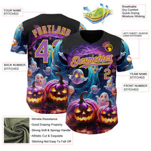 Загрузить изображение в средство просмотра галереи, Custom Black Medium Purple-Yellow 3D Halloween Spooky Pumpkin Authentic Baseball Jersey