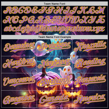 Загрузить изображение в средство просмотра галереи, Custom Black Medium Purple-Yellow 3D Halloween Spooky Pumpkin Authentic Baseball Jersey
