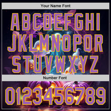 Загрузить изображение в средство просмотра галереи, Custom Black Medium Purple-Yellow 3D Halloween Spooky Pumpkin Authentic Baseball Jersey