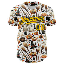 Загрузить изображение в средство просмотра галереи, Custom White Yellow-Black 3D Halloween Spooky Pumpkin Authentic Baseball Jersey