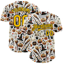 Загрузить изображение в средство просмотра галереи, Custom White Yellow-Black 3D Halloween Spooky Pumpkin Authentic Baseball Jersey