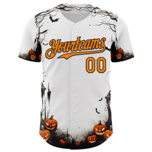 Загрузить изображение в средство просмотра галереи, Custom White Bay Orange-Black 3D Halloween Spooky Pumpkin Authentic Baseball Jersey