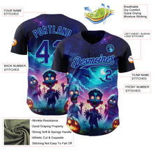 Laden Sie das Bild in den Galerie-Viewer, Custom Blue Dark Purple Black-Sky Blue 3D Halloween Spooky Pumpkin Zombies Authentic Baseball Jersey