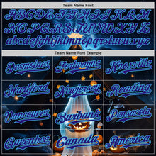 Load image into Gallery viewer, Custom Black Dark Purple-Sky Blue 3D Halloween Spooky Pumpkin Authentic Baseball Jersey
