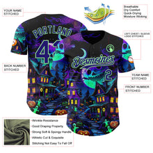 Load image into Gallery viewer, Custom Black Dark Purple-Pea Green 3D Halloween Spooky Pumpkin Authentic Baseball Jersey