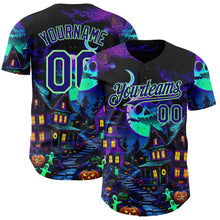 Load image into Gallery viewer, Custom Black Dark Purple-Pea Green 3D Halloween Spooky Pumpkin Authentic Baseball Jersey