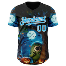 Laden Sie das Bild in den Galerie-Viewer, Custom Black Sky Blue-White 3D Halloween Spooky Pumpkin Authentic Baseball Jersey