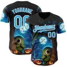 Laden Sie das Bild in den Galerie-Viewer, Custom Black Sky Blue-White 3D Halloween Spooky Pumpkin Authentic Baseball Jersey