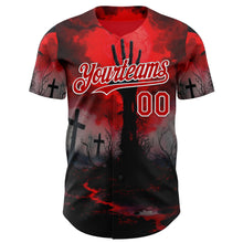 Laden Sie das Bild in den Galerie-Viewer, Custom Red Black-White 3D Halloween Spooky Horror Zombies Authentic Baseball Jersey