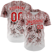 Laden Sie das Bild in den Galerie-Viewer, Custom White Red-Black 3D Halloween Creepy Blood Horror Authentic Baseball Jersey