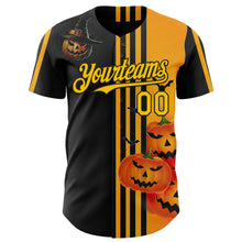 Загрузить изображение в средство просмотра галереи, Custom Yellow Black 3D Halloween Spooky Pumpkin Stripe Authentic Baseball Jersey