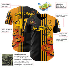 Загрузить изображение в средство просмотра галереи, Custom Yellow Black 3D Halloween Spooky Pumpkin Stripe Authentic Baseball Jersey