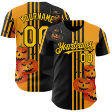 Загрузить изображение в средство просмотра галереи, Custom Yellow Black 3D Halloween Spooky Pumpkin Stripe Authentic Baseball Jersey