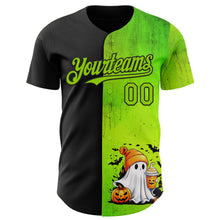 Загрузить изображение в средство просмотра галереи, Custom Black Neon Green 3D Halloween Spooky Pumpkin Authentic Baseball Jersey