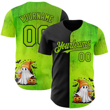 Загрузить изображение в средство просмотра галереи, Custom Black Neon Green 3D Halloween Spooky Pumpkin Authentic Baseball Jersey