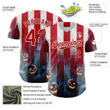 Laden Sie das Bild in den Galerie-Viewer, Custom Red Blue-White 3D Halloween Spooky Pumpkin Stripe Authentic Baseball Jersey