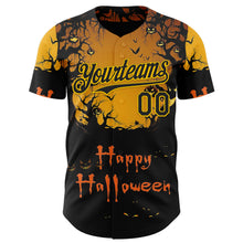 Загрузить изображение в средство просмотра галереи, Custom Yellow Black 3D Halloween Spooky Pumpkin Authentic Baseball Jersey