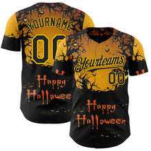 Загрузить изображение в средство просмотра галереи, Custom Yellow Black 3D Halloween Spooky Pumpkin Authentic Baseball Jersey
