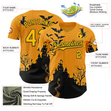 Charger l'image dans la galerie, Custom Yellow Black 3D Halloween Spooky Pumpkin Bat Authentic Baseball Jersey