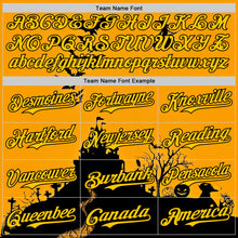 Charger l'image dans la galerie, Custom Yellow Black 3D Halloween Spooky Pumpkin Bat Authentic Baseball Jersey