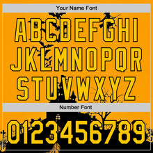 Charger l'image dans la galerie, Custom Yellow Black 3D Halloween Spooky Pumpkin Bat Authentic Baseball Jersey