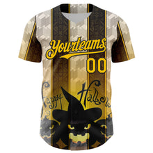 Load image into Gallery viewer, Custom Black Yellow-White 3D Halloween Spooky Pumpkin Stripe Authentic Baseball Jersey