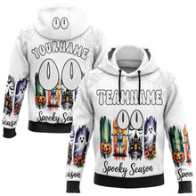 Charger l'image dans la galerie, Custom White Black 3D Halloween Pumpkin Spooky Sports Pullover Sweatshirt Hoodie
