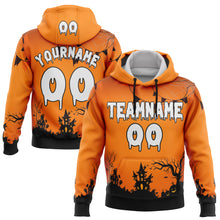Laden Sie das Bild in den Galerie-Viewer, Custom Orange White-Black 3D Halloween Spider Net Spooky Sports Pullover Sweatshirt Hoodie