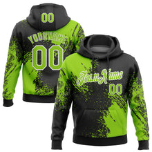 Load image into Gallery viewer, Custom Stitched Black Neon Green-White 3D Pattern Design Abstract Brush Stroke Sports Pullover Sweatshirt Hoodie