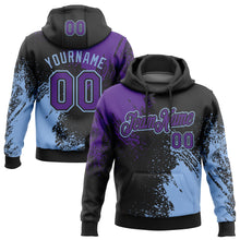 Load image into Gallery viewer, Custom Stitched Black Purple-Light Blue 3D Pattern Design Abstract Brush Stroke Sports Pullover Sweatshirt Hoodie