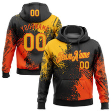 Load image into Gallery viewer, Custom Stitched Black Gold-Orange 3D Pattern Design Abstract Brush Stroke Sports Pullover Sweatshirt Hoodie
