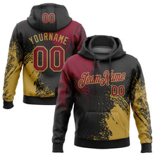 Load image into Gallery viewer, Custom Stitched Black Crimson-Old Gold 3D Pattern Design Abstract Brush Stroke Sports Pullover Sweatshirt Hoodie