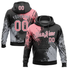 Load image into Gallery viewer, Custom Stitched Black Medium Pink-Gray 3D Pattern Design Abstract Brush Stroke Sports Pullover Sweatshirt Hoodie