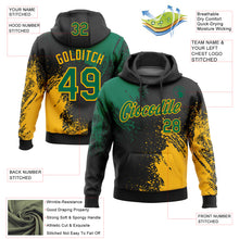 Load image into Gallery viewer, Custom Stitched Black Kelly Green-Gold 3D Pattern Design Abstract Brush Stroke Sports Pullover Sweatshirt Hoodie
