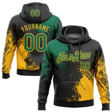 Load image into Gallery viewer, Custom Stitched Black Kelly Green-Gold 3D Pattern Design Abstract Brush Stroke Sports Pullover Sweatshirt Hoodie