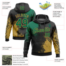 Load image into Gallery viewer, Custom Stitched Black Kelly Green-Old Gold 3D Pattern Design Abstract Brush Stroke Sports Pullover Sweatshirt Hoodie