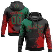 Load image into Gallery viewer, Custom Stitched Black Kelly Green-Red 3D Pattern Design Abstract Brush Stroke Sports Pullover Sweatshirt Hoodie