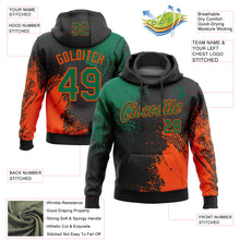 Load image into Gallery viewer, Custom Stitched Black Kelly Green-Orange 3D Pattern Design Abstract Brush Stroke Sports Pullover Sweatshirt Hoodie