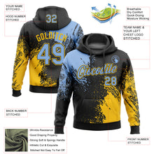 Load image into Gallery viewer, Custom Stitched Black Light Blue-Yellow 3D Pattern Design Abstract Brush Stroke Sports Pullover Sweatshirt Hoodie