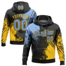 Load image into Gallery viewer, Custom Stitched Black Light Blue-Yellow 3D Pattern Design Abstract Brush Stroke Sports Pullover Sweatshirt Hoodie