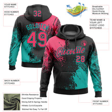 Load image into Gallery viewer, Custom Stitched Black Neon Pink-Aqua 3D Pattern Design Abstract Brush Stroke Sports Pullover Sweatshirt Hoodie